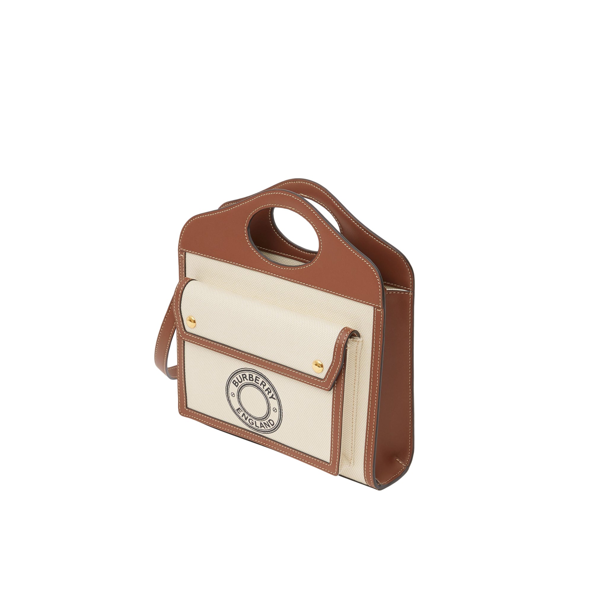 2 qty Mini sac Pocket en toile et cuir à logo - Tan