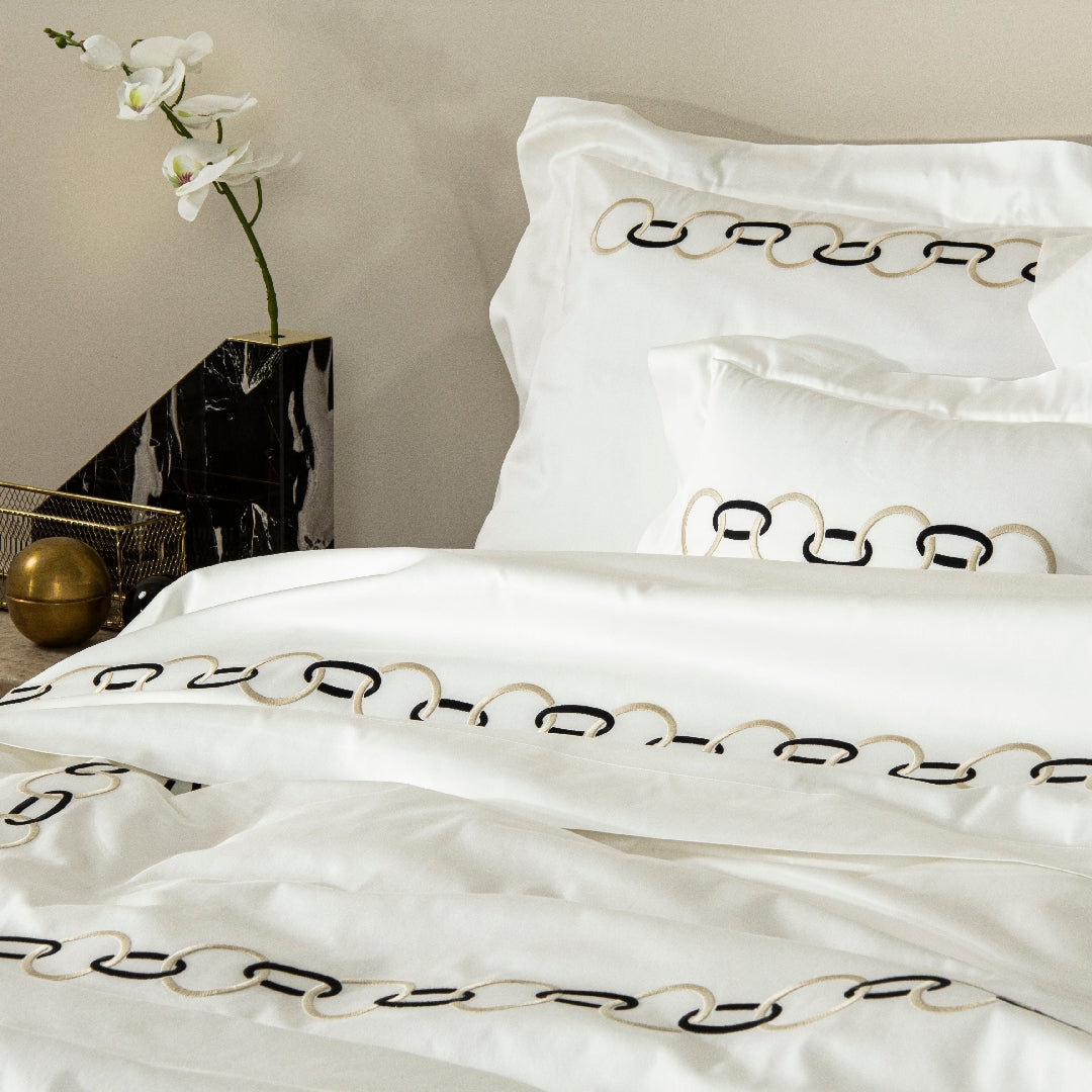 Duvet cover Links embroidery in cotton - Savage Beige & Black