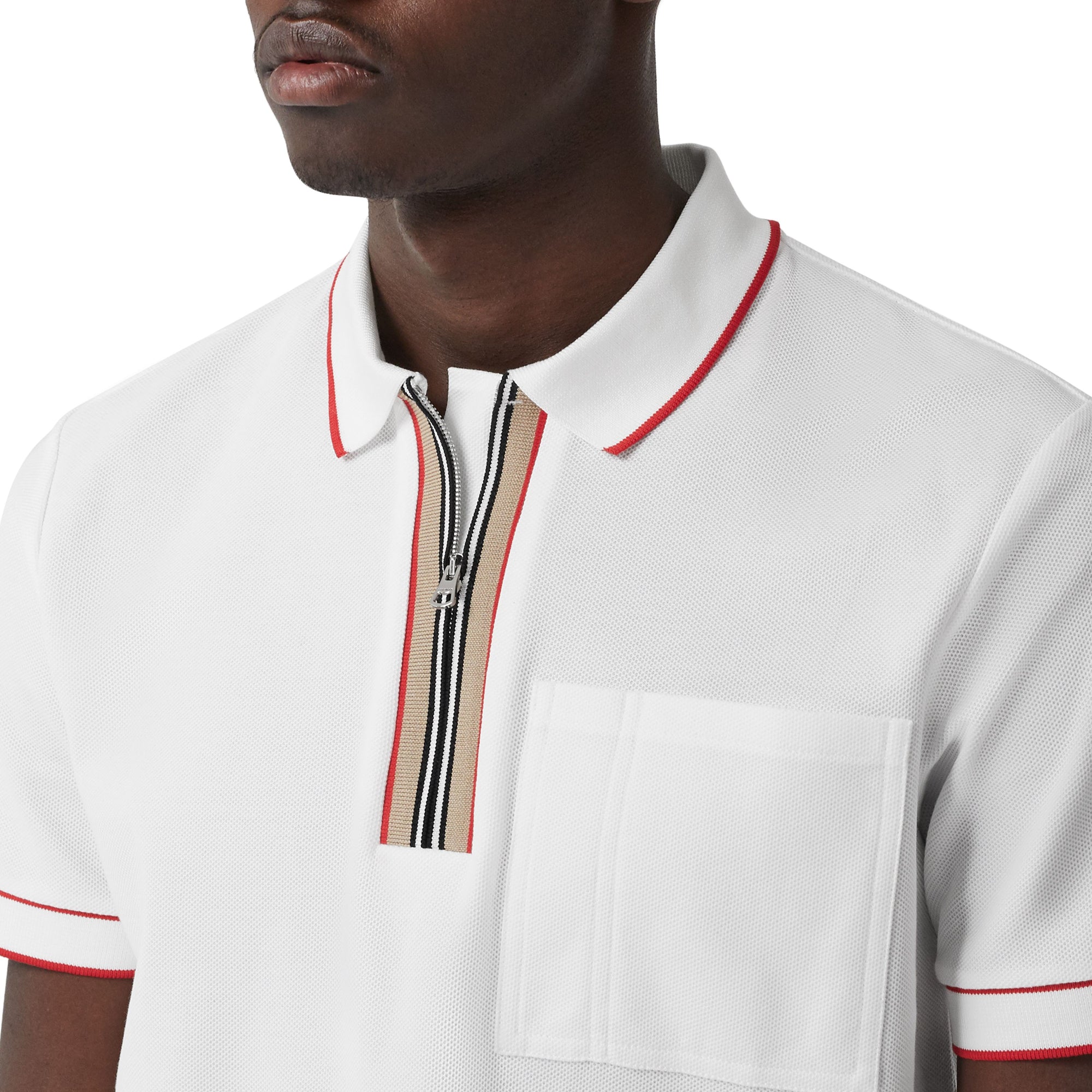 2 qty Polo zippé à rayures iconiques - White