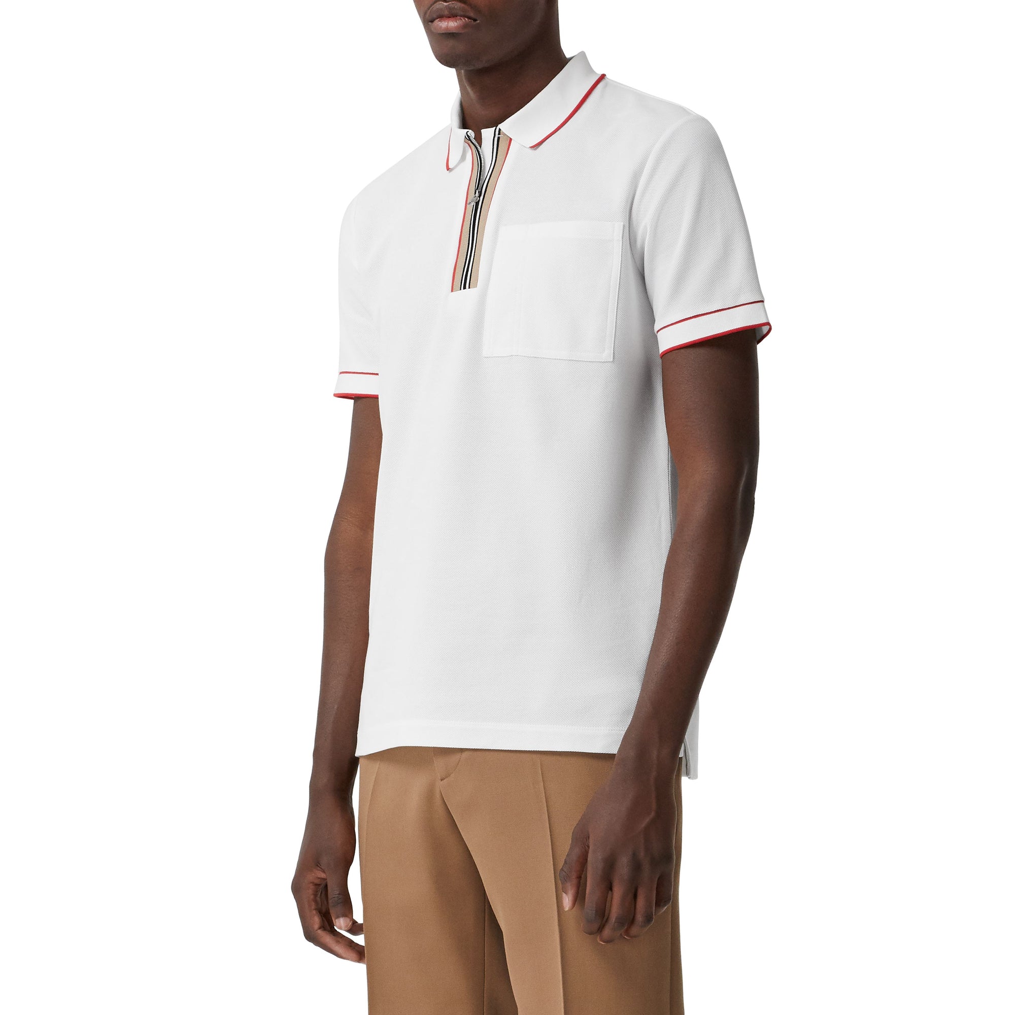 2 qty Polo zippé à rayures iconiques - White