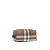 1 qty Pochette de voyage en tissu check et cuir - Dark Birch Brown