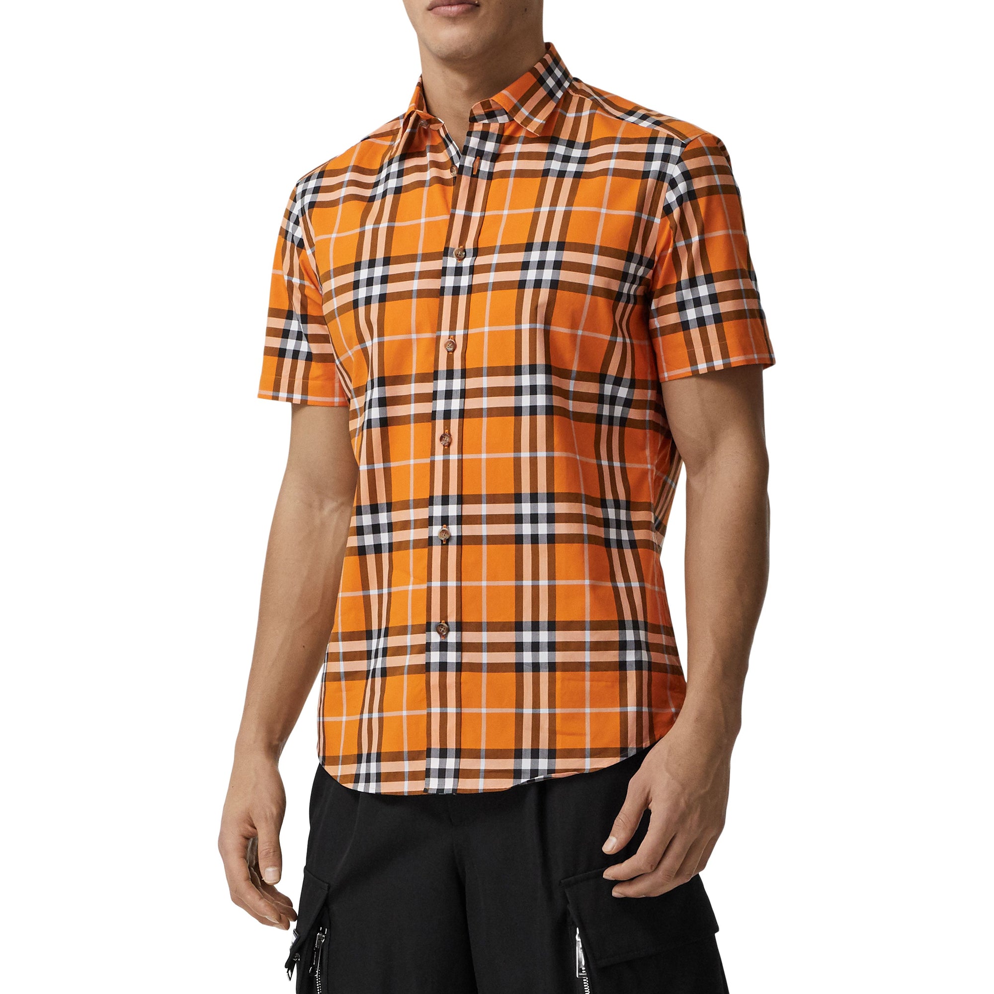 1 qty Chemise à manches courtes à motif check - Deep Orange