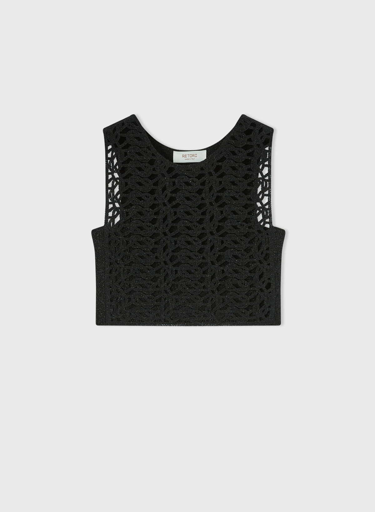 BLACK LUREX KNOT MOTIF CROP TOP