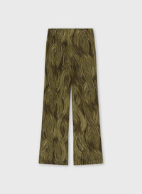 OLIVE GREEN PRINTED SILK PANTS