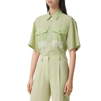 1 qty Chemise bowling en crêpe de soie - Mist Green