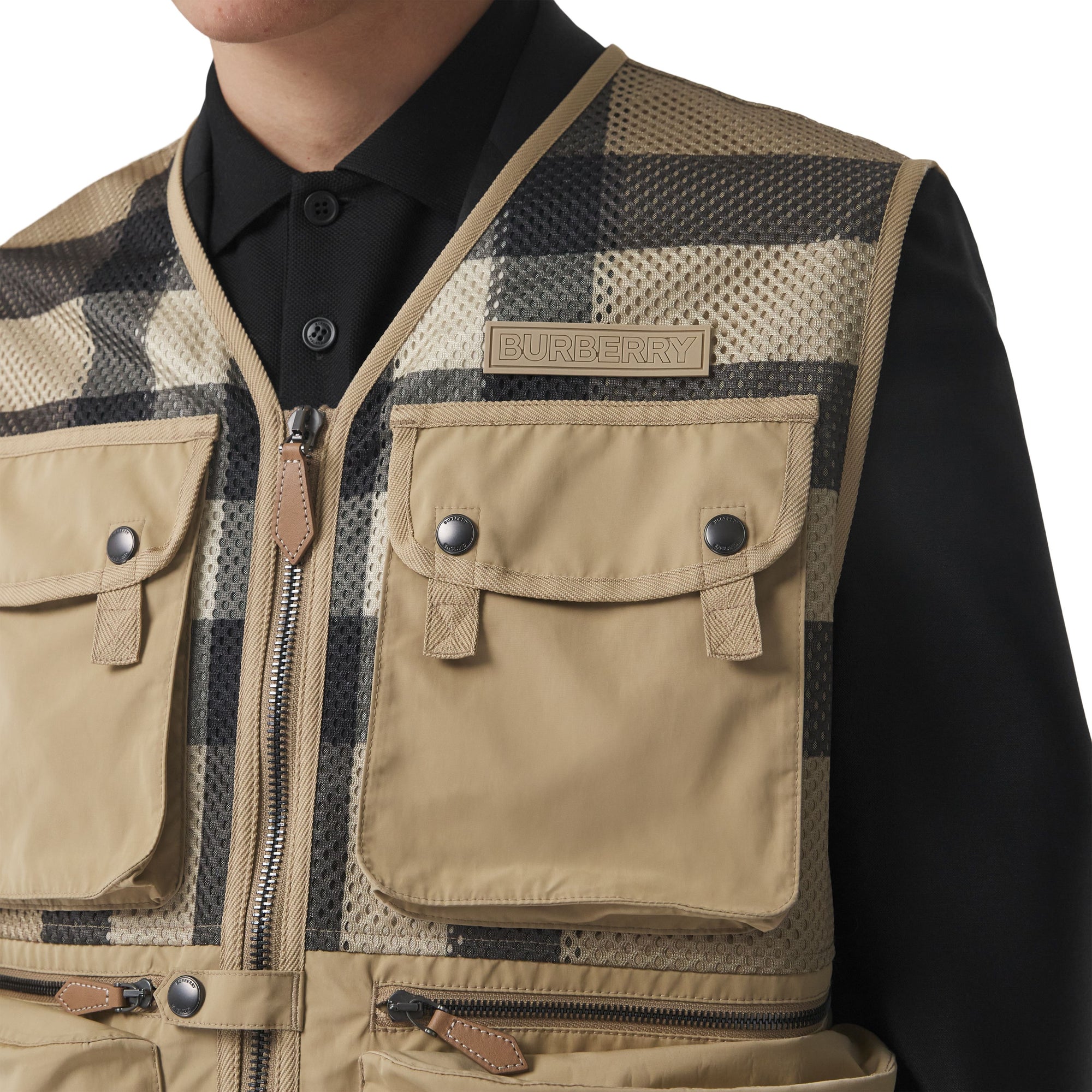 1 qty Veste sans manches technique et mesh check - Archive Beige Check