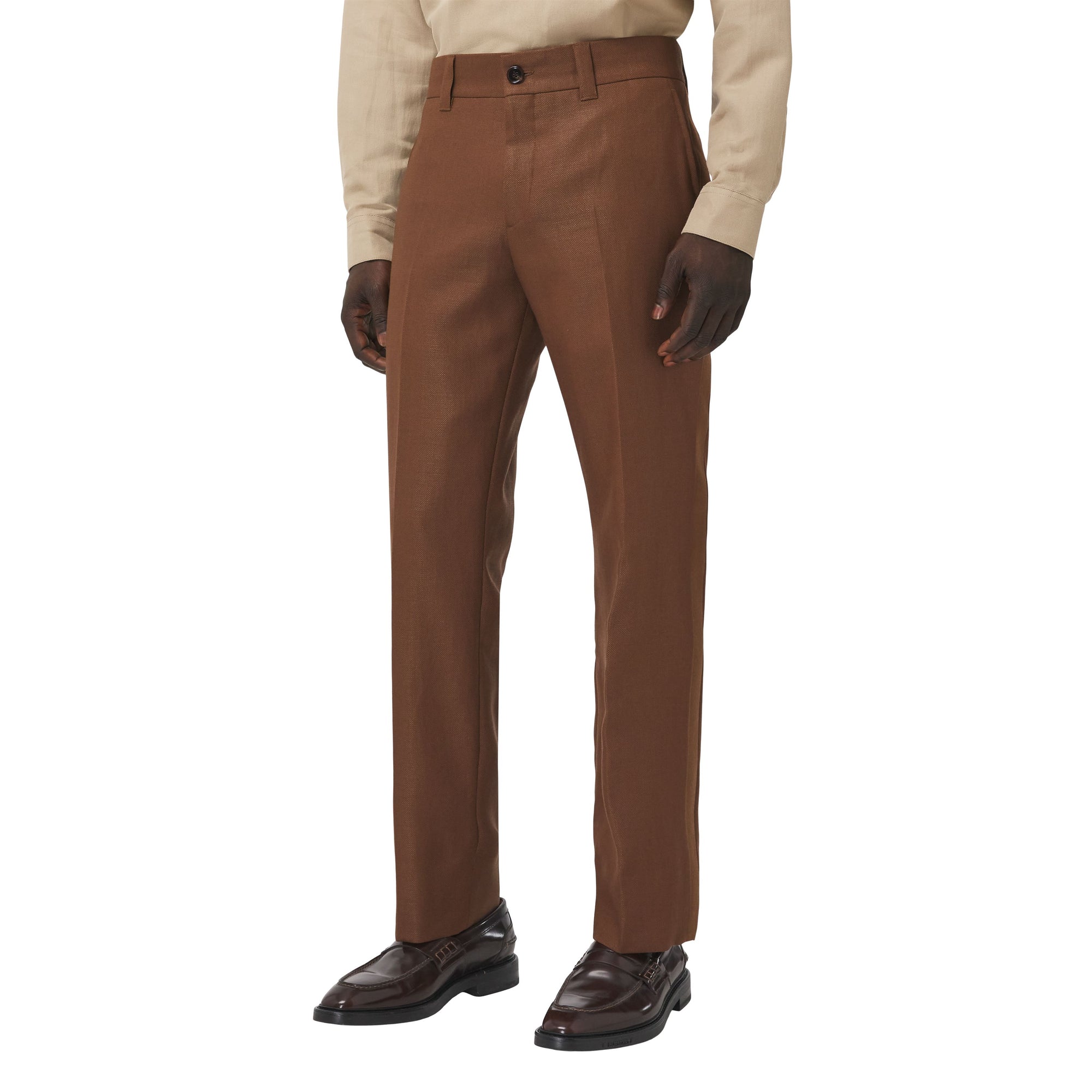 2 qty Pantalon de costume 7/8 en laine et ramie - Dark Birch Brown