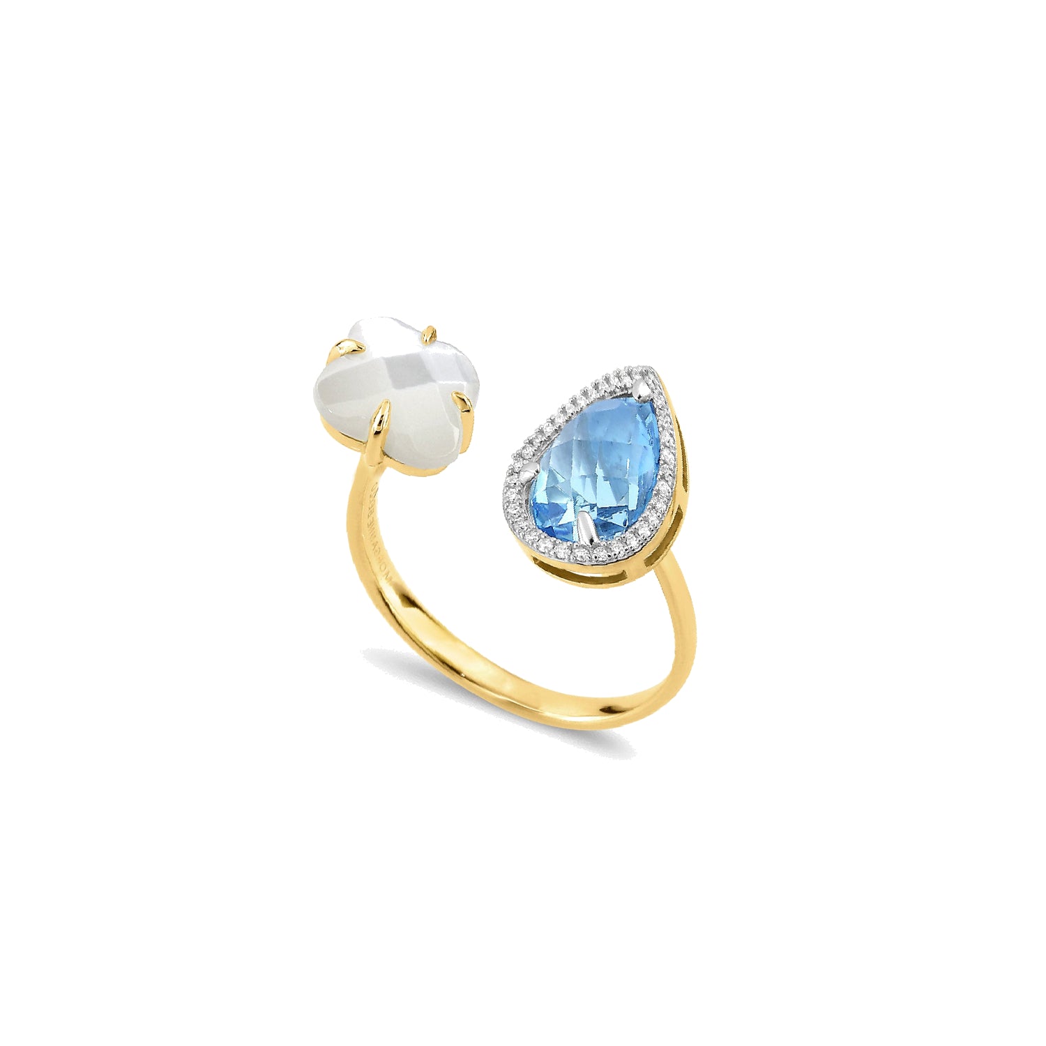 Yellow Gold & Topaz Alma Ring - Blue