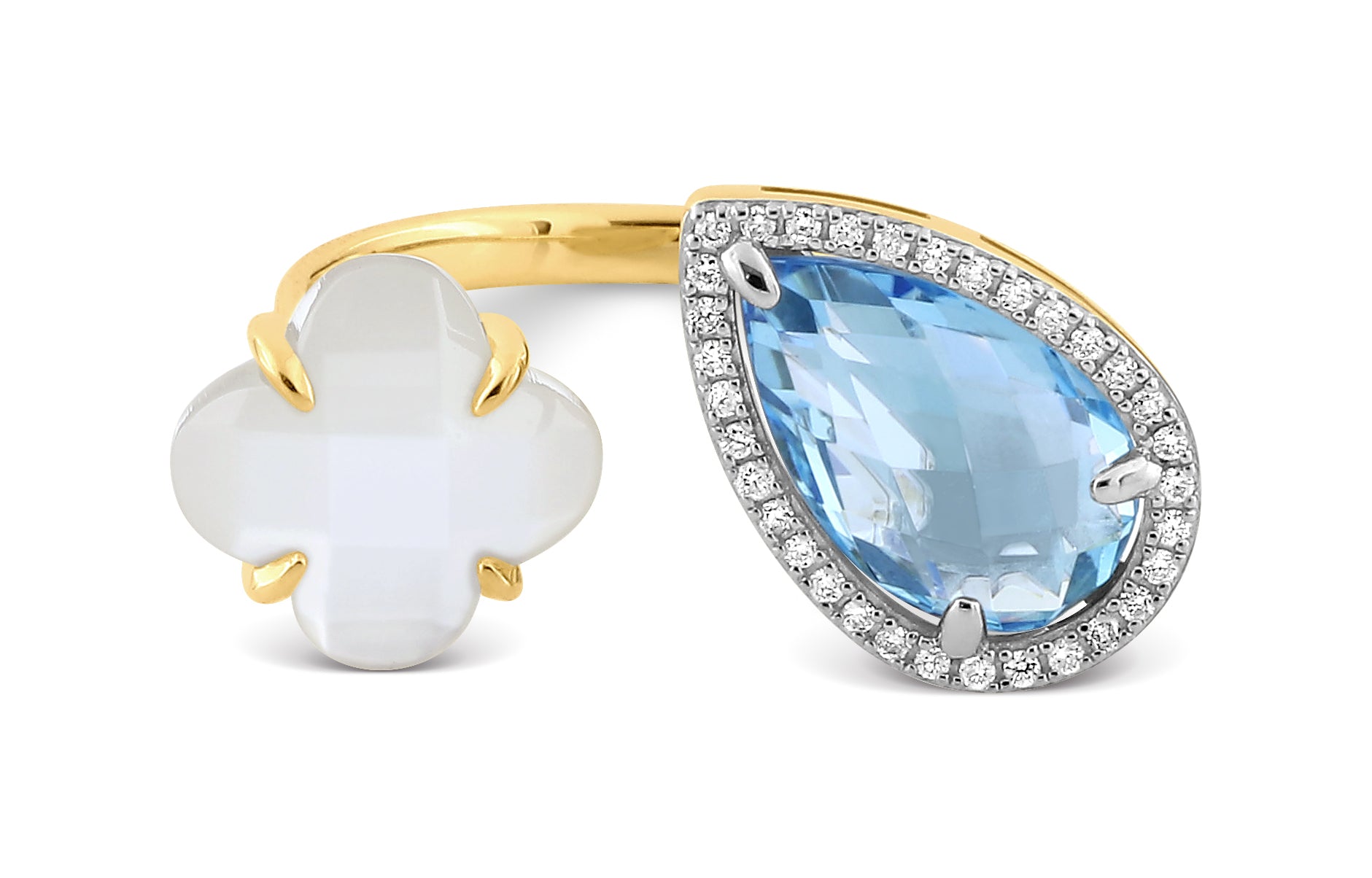 Yellow Gold & Topaz Alma Ring - Blue