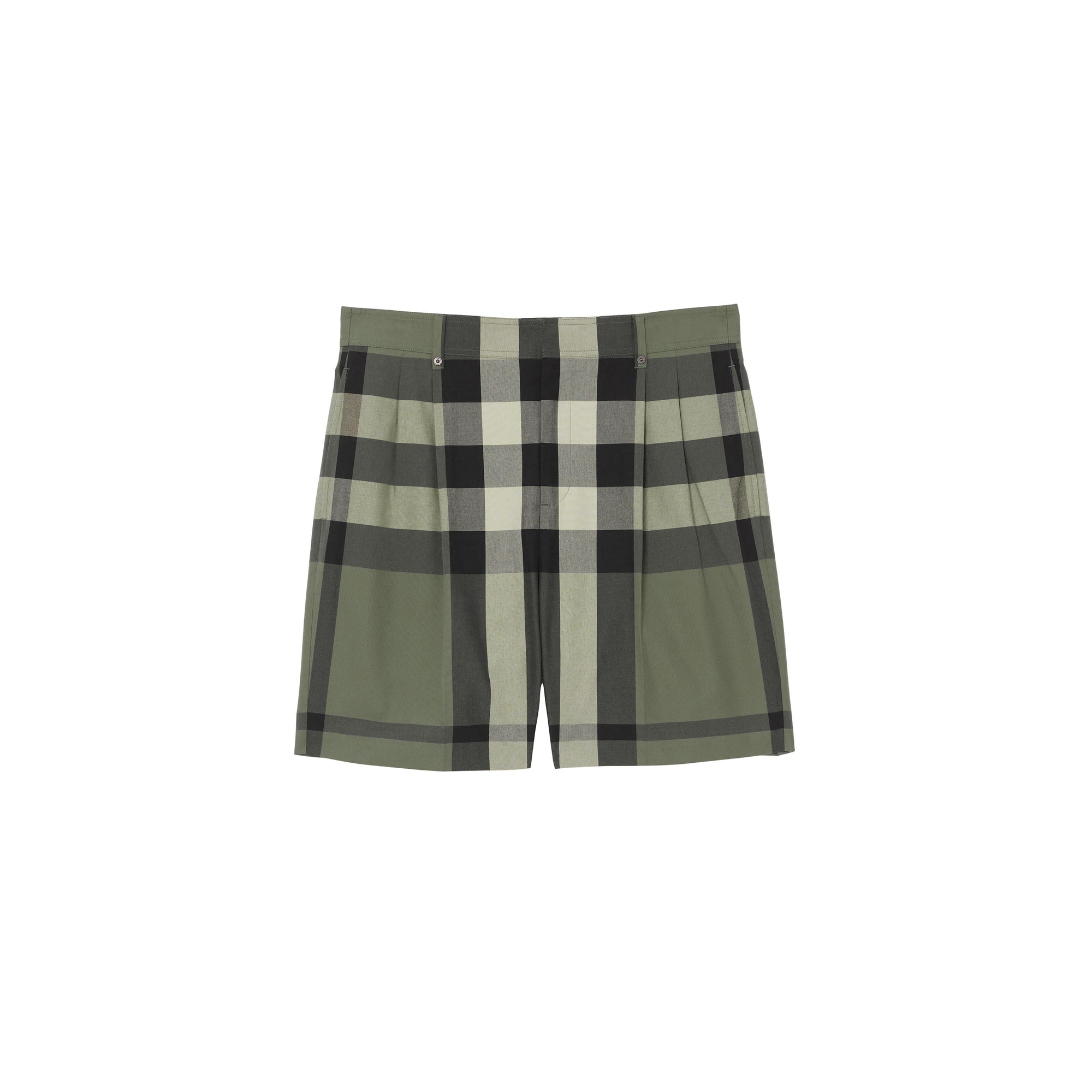 1 qty Short ajusté en coton à motif check - Military Green