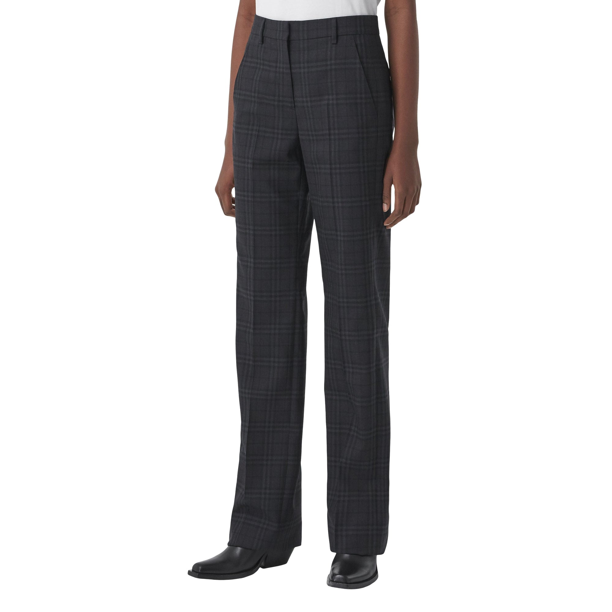 1 qty Pantalon tailleur en laine à motif check - Dark Charcoal Check