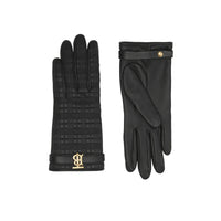 3 qty Gants en cuir matelassé doublés de cachemire - Black