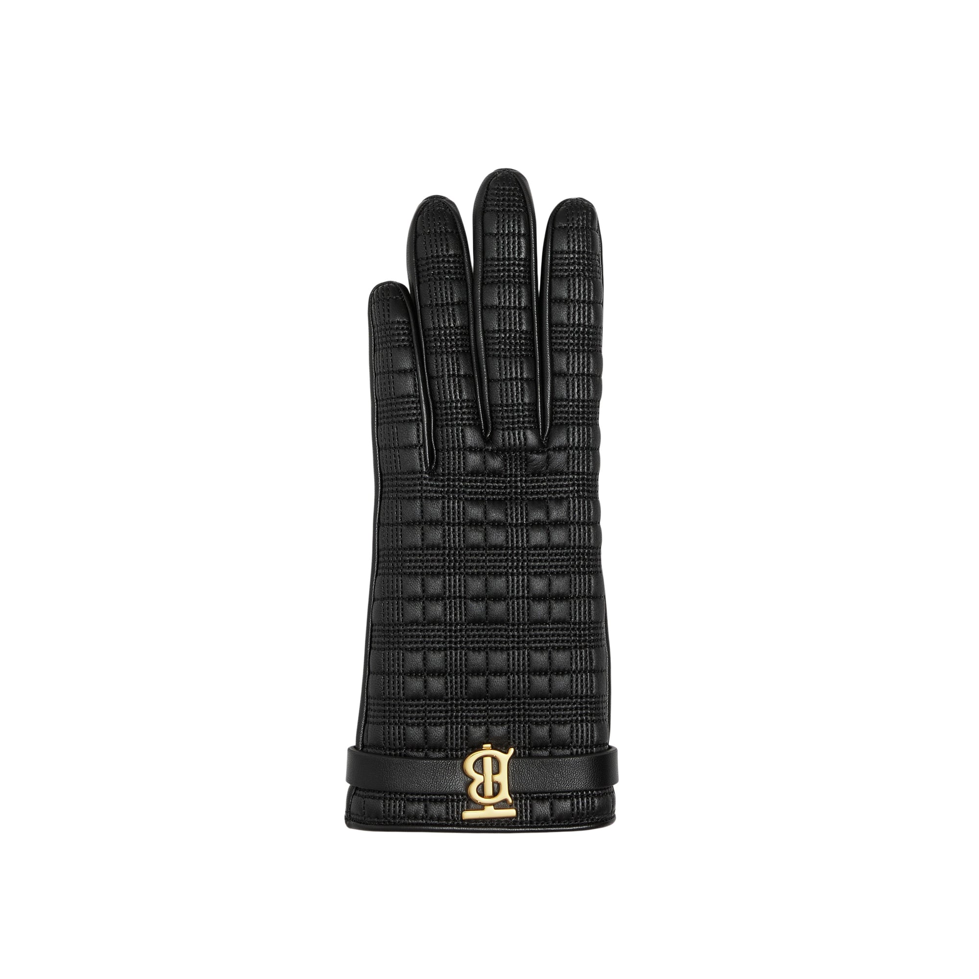 3 qty Gants en cuir matelassé doublés de cachemire - Black