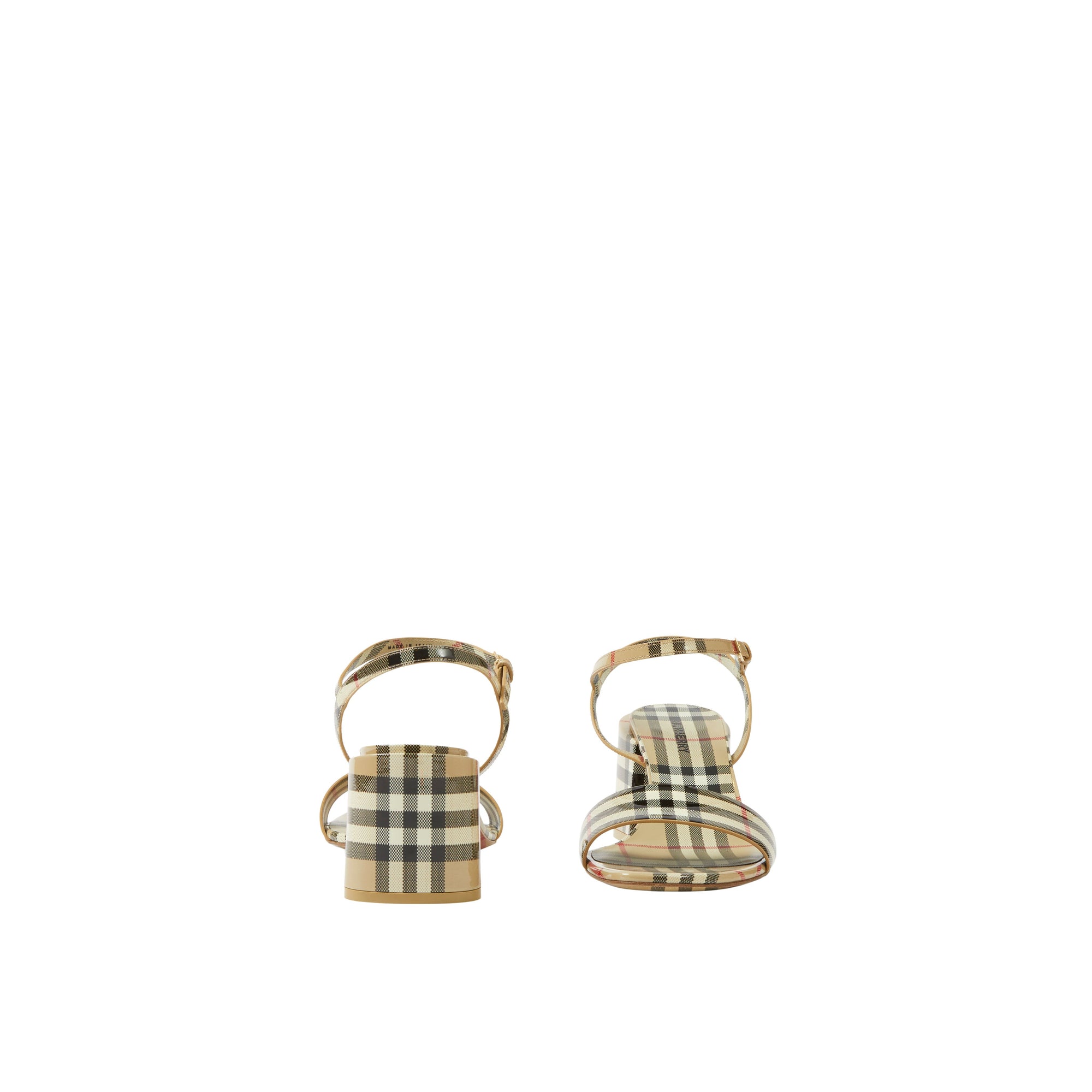 2 qty Sandales en cuir verni à motif à motif check - Archive Beige Check