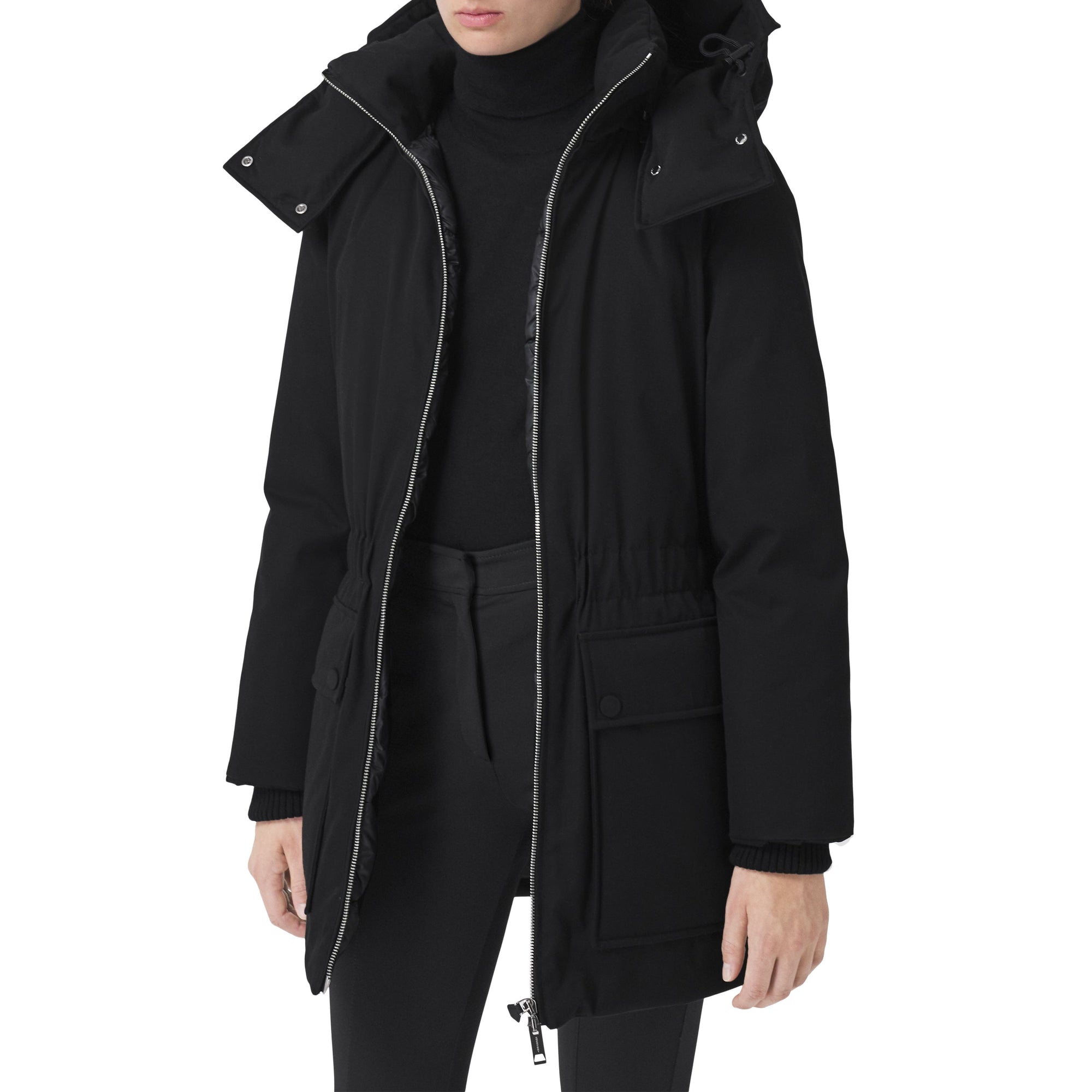 Manteau en gabardine de coton à capuche amovible - Black