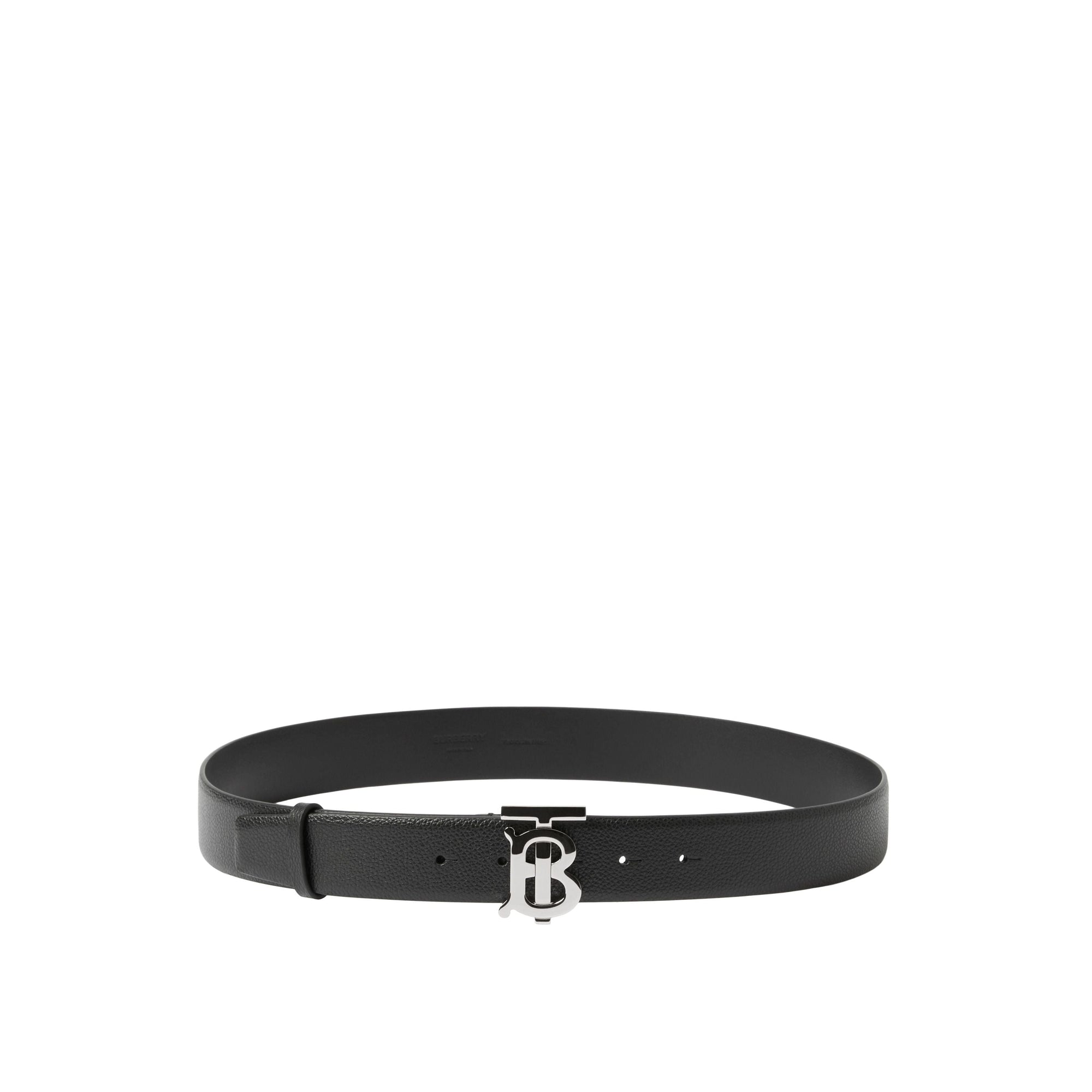 TB belt in grained leather - Black & Silver