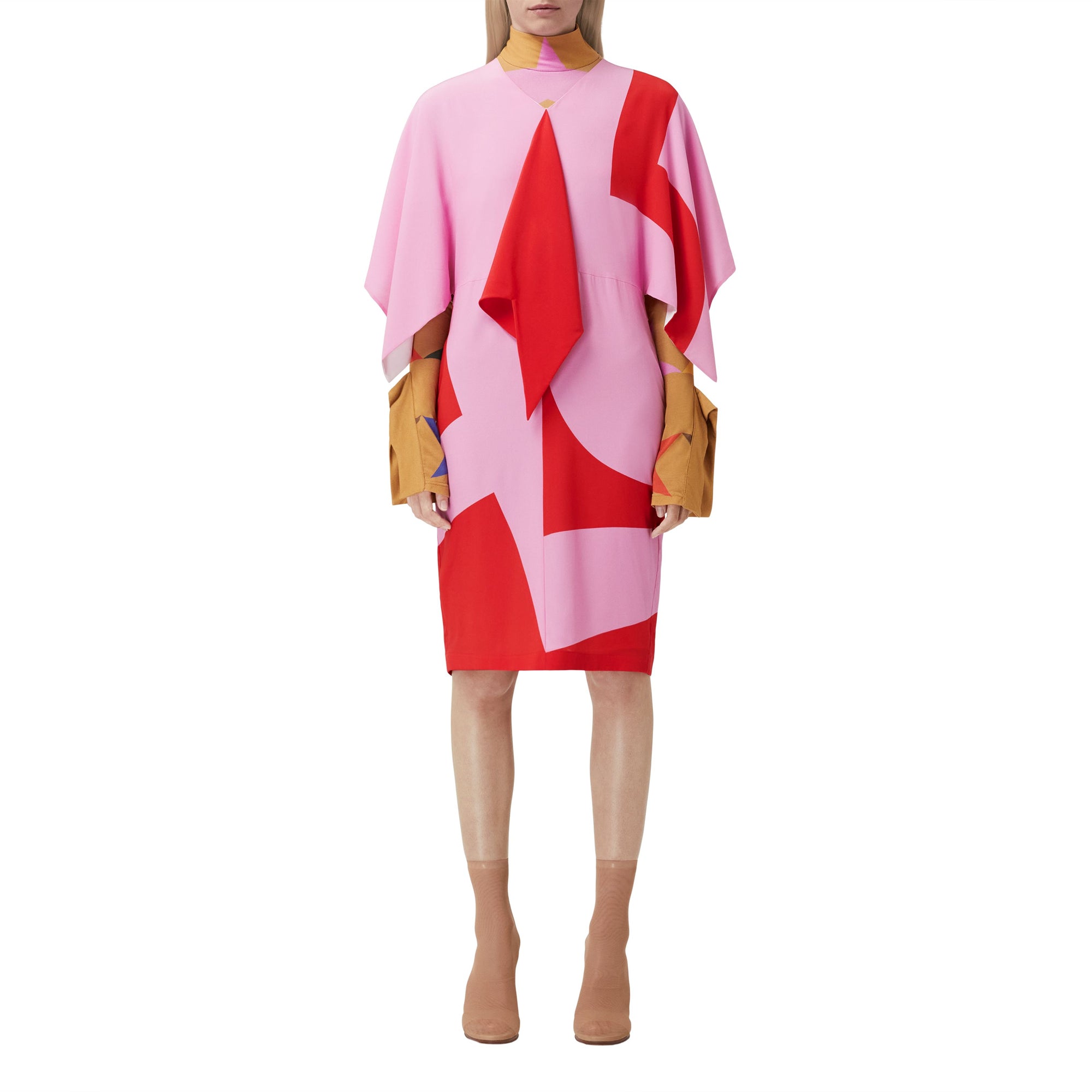 1 qty Robe cape en crêpe de soie à imprimé géométrique - Primrose Pink