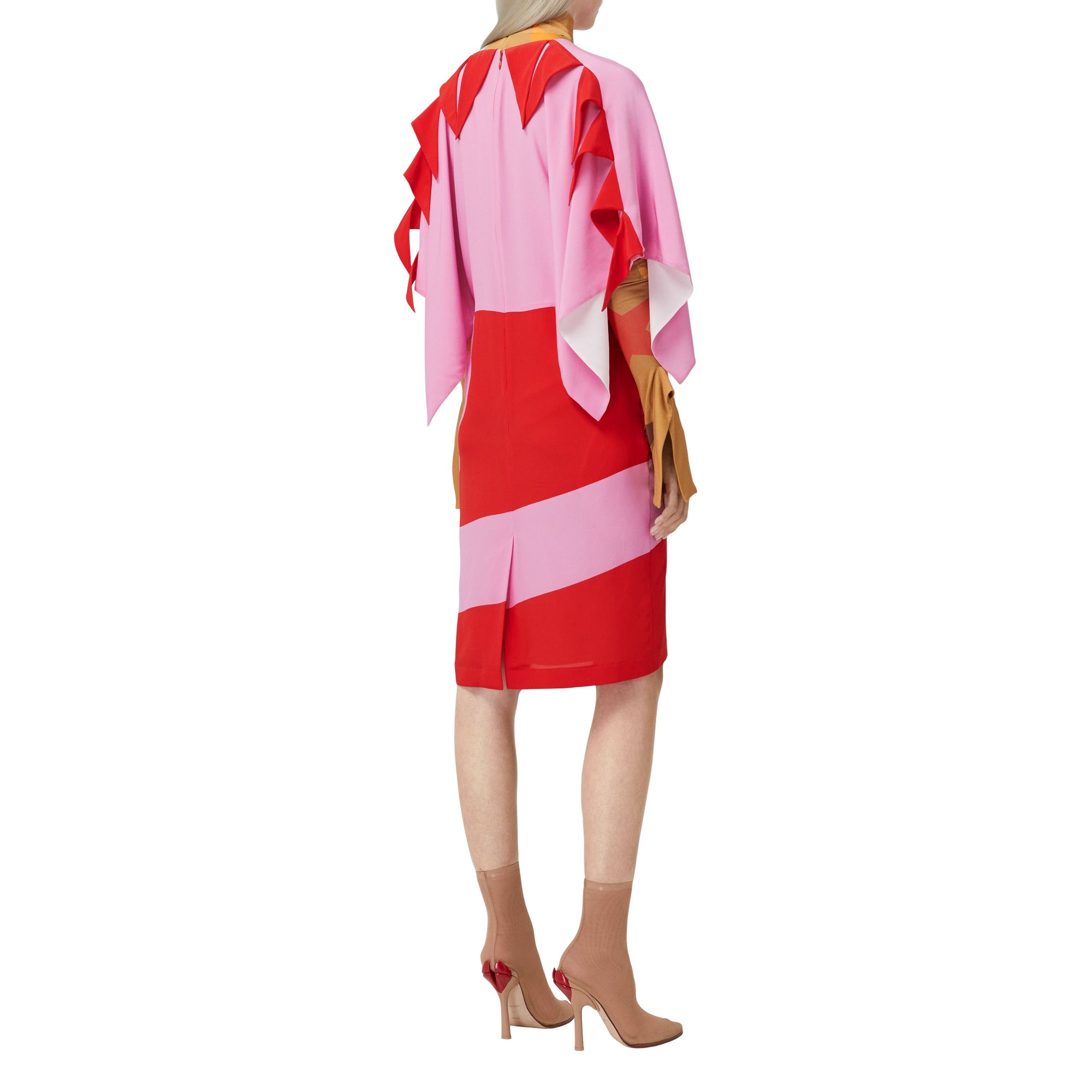 1 qty Robe cape en crêpe de soie à imprimé géométrique - Primrose Pink