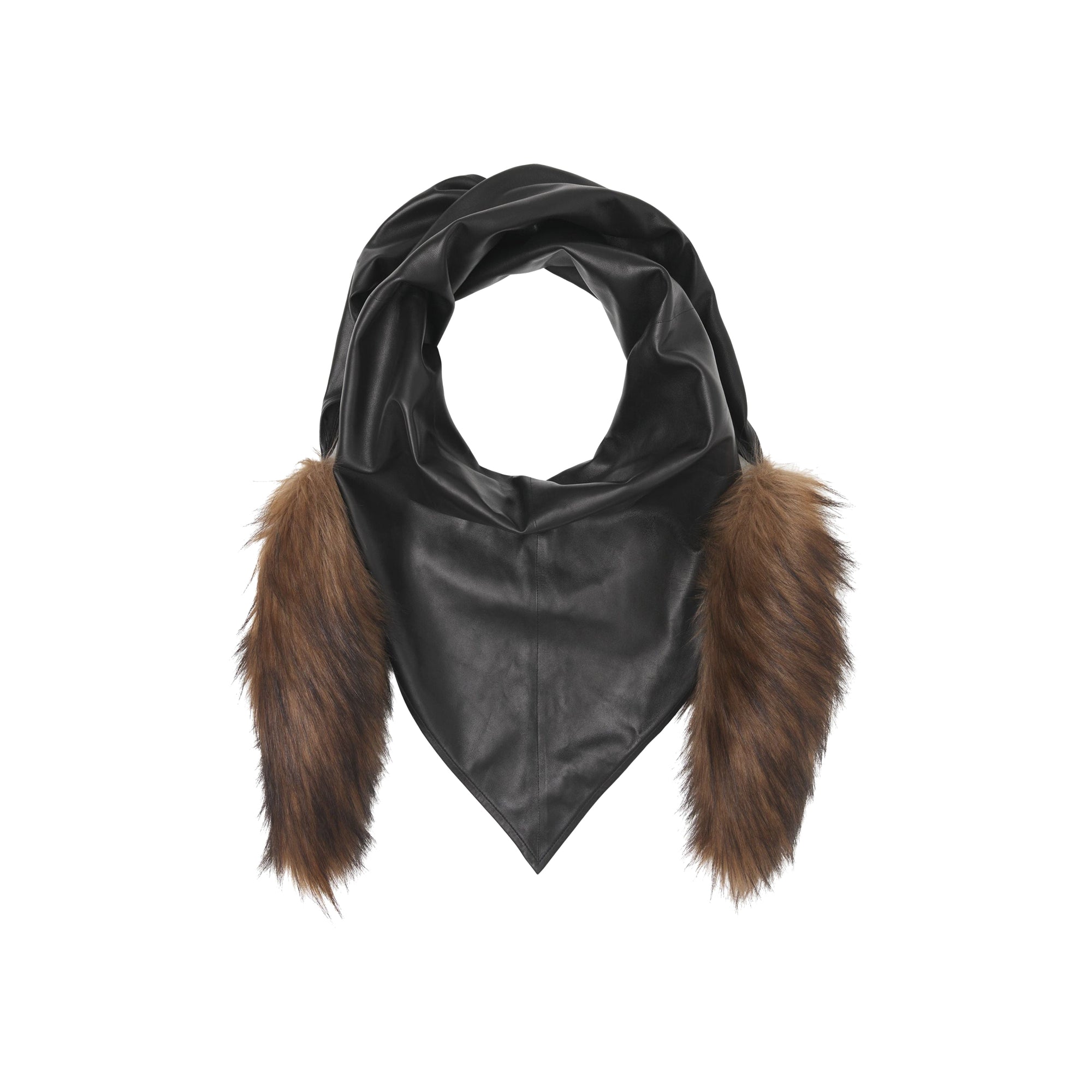 Bandana doublé de soie à fausse fourrure - Black