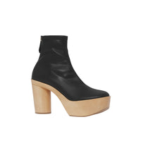 1 qty Bottines en cuir à plateforme en bois - Black