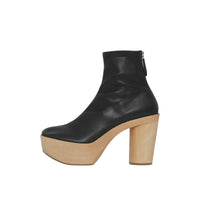 1 qty Bottines en cuir à plateforme en bois - Black