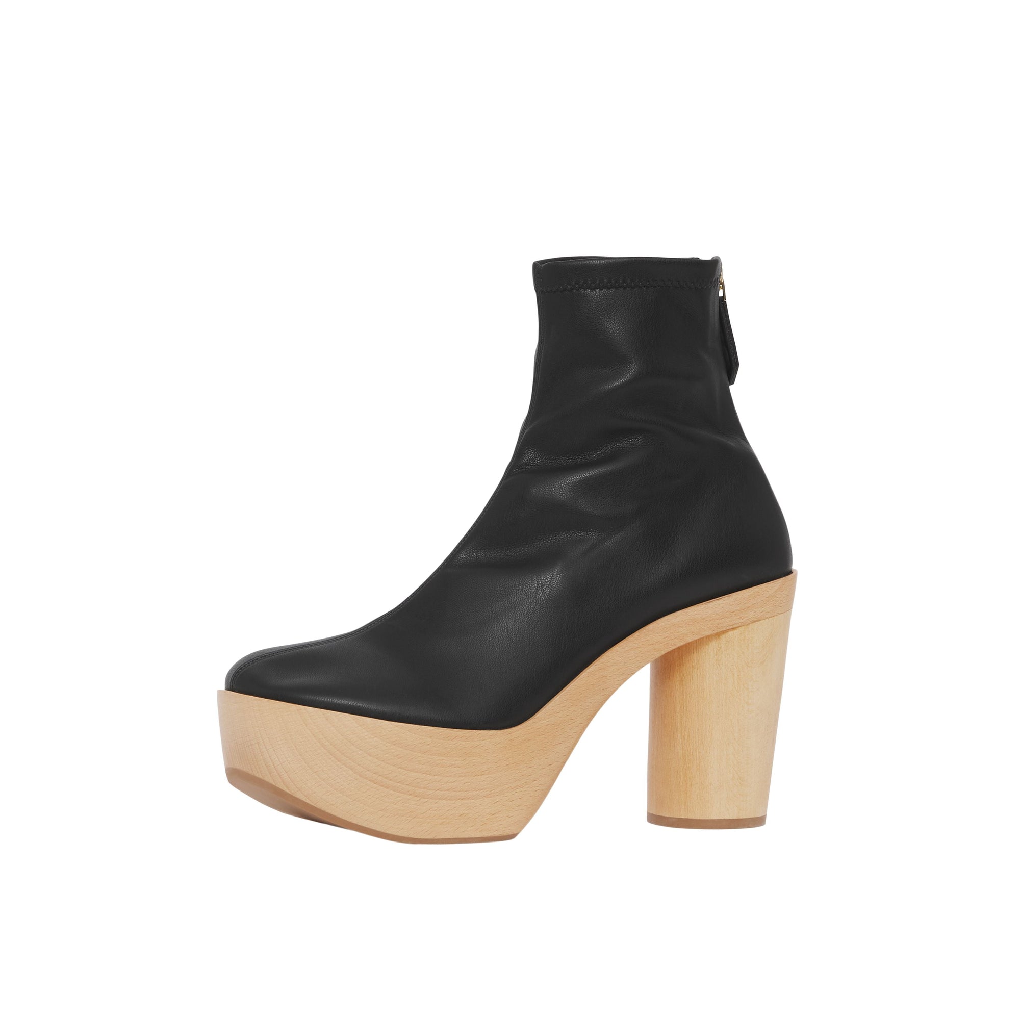 1 qty Bottines en cuir à plateforme en bois - Black