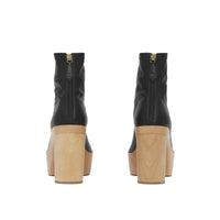 1 qty Bottines en cuir à plateforme en bois - Black