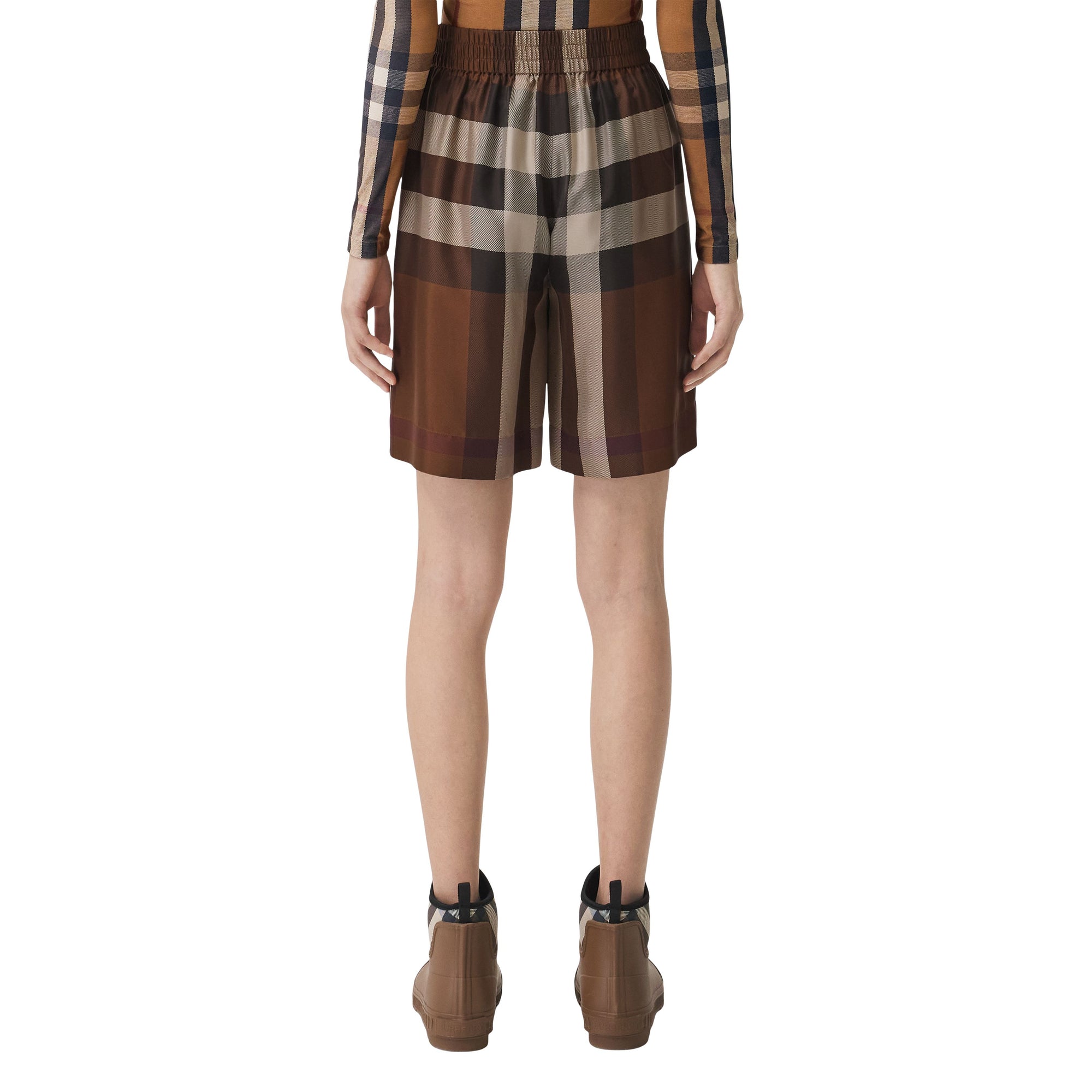 1 qty Short en soie à motif Exaggerated check - Dark Birch Brown Check