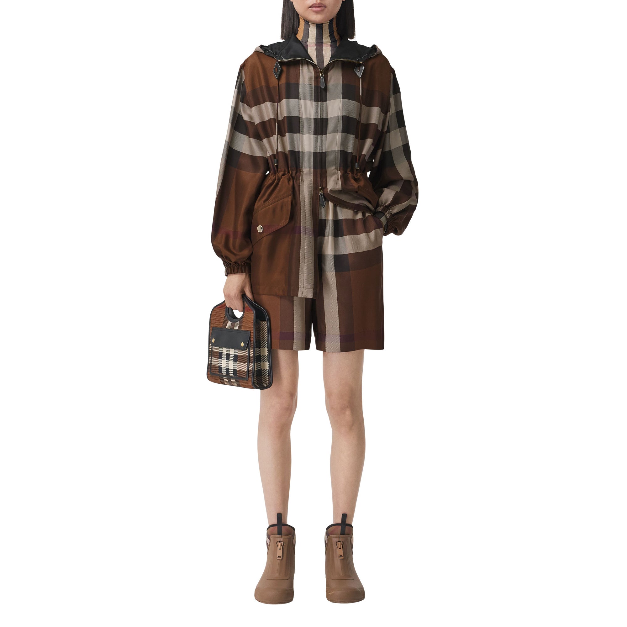 1 qty Short en soie à motif Exaggerated check - Dark Birch Brown Check