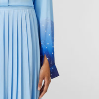 Silk constellation print pleated skirt - Soft Cornflower Blue