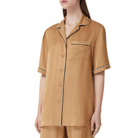 ZZNOSTOCK Chemise pyjama en satin de soie mélangé - Camel