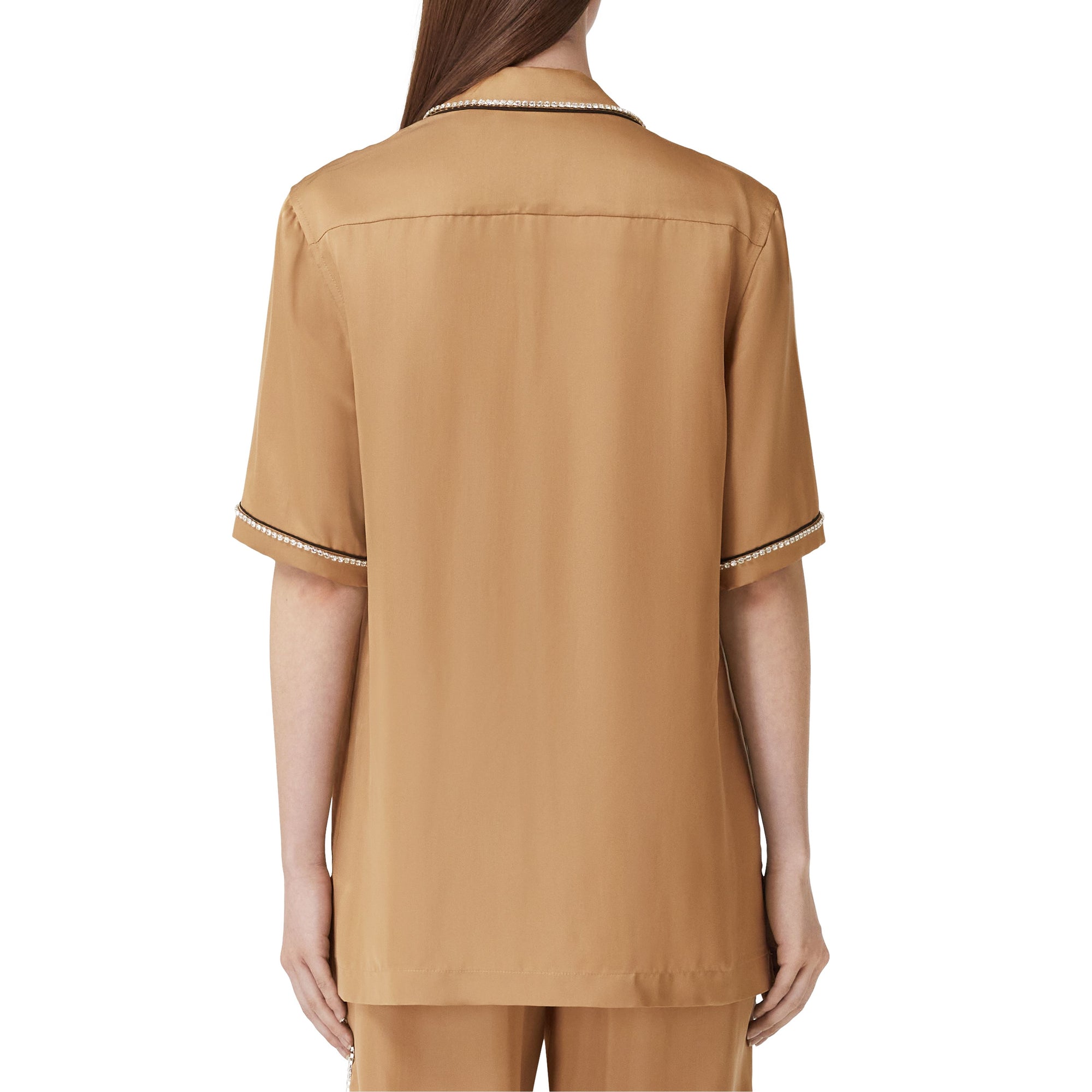 ZZNOSTOCK Chemise pyjama en satin de soie mélangé - Camel