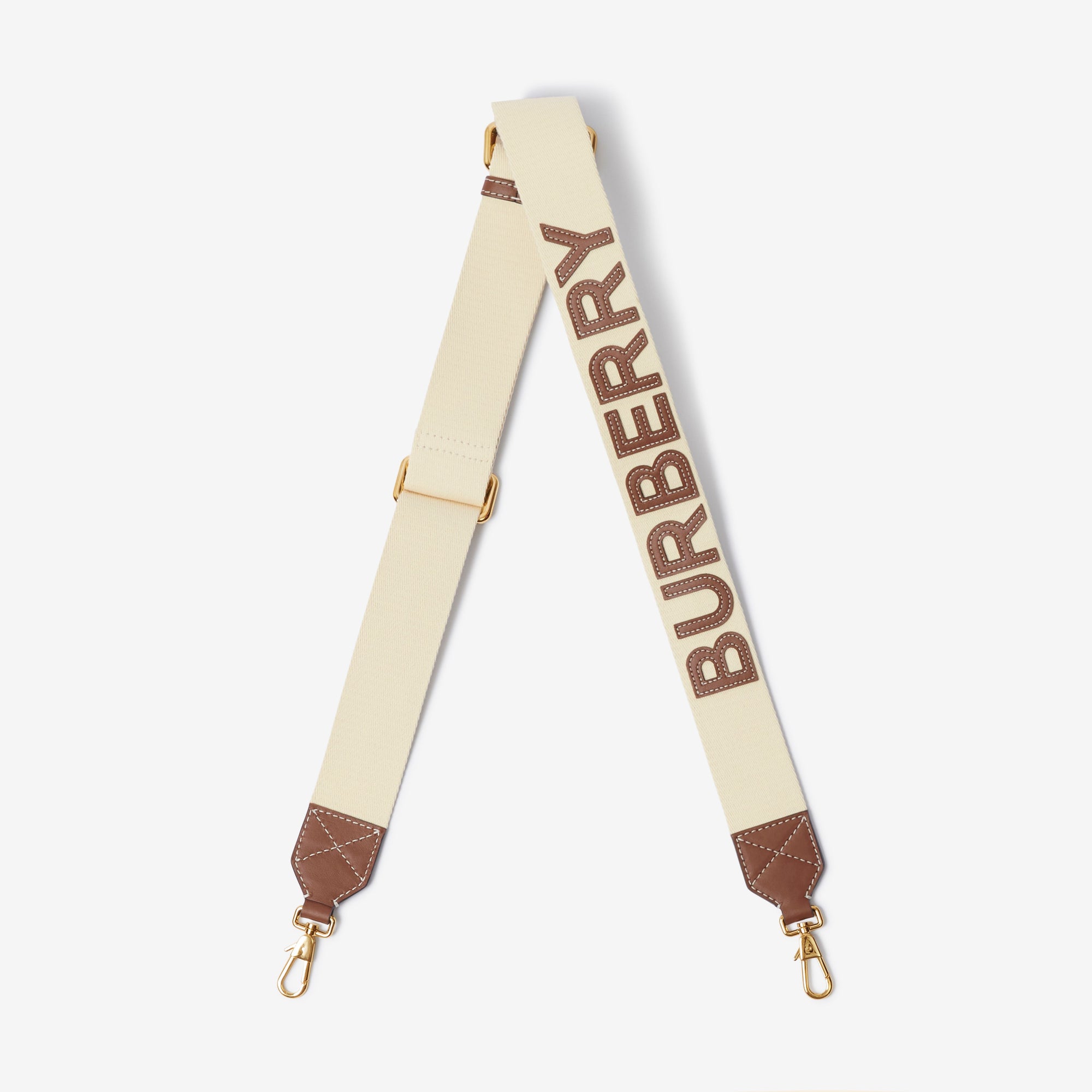 Leather shoulder strap with logo - Ecru & Tan