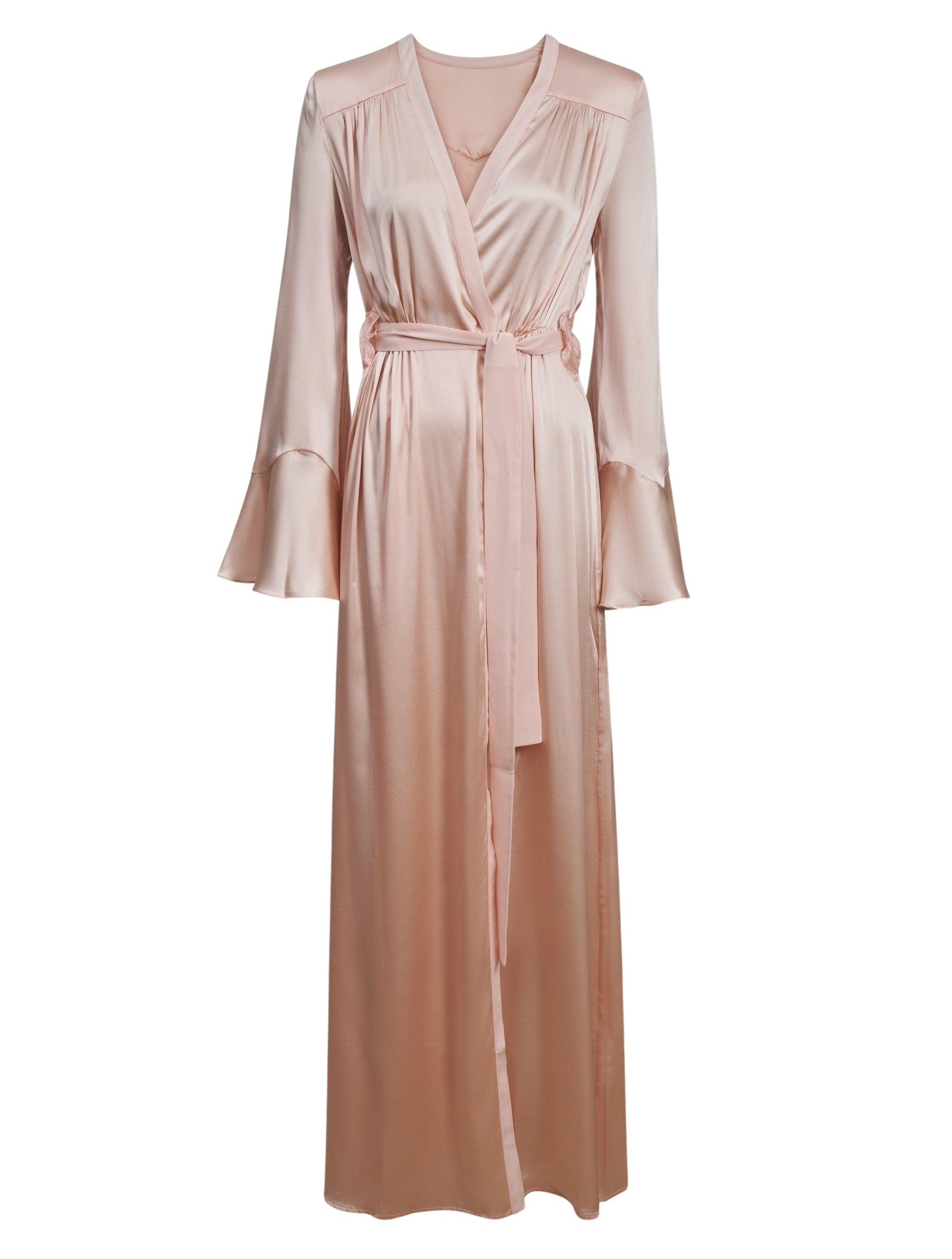 Corallina long negligee in silk - Light Coral