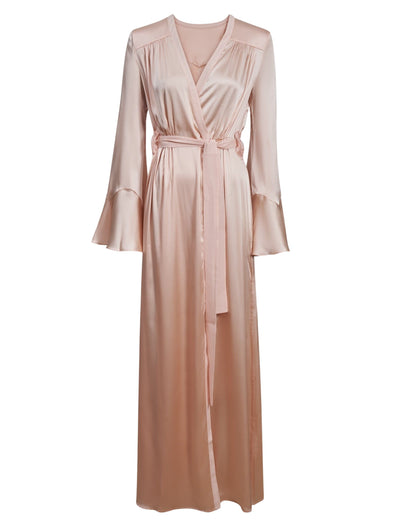Corallina long negligee in silk - Light Coral