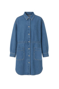 Oversized long denim shirt - Washed Denim