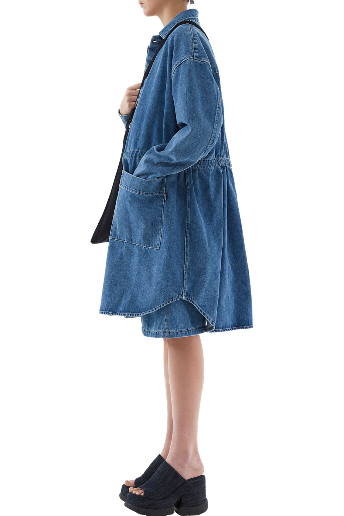 Oversized long denim shirt - Washed Denim