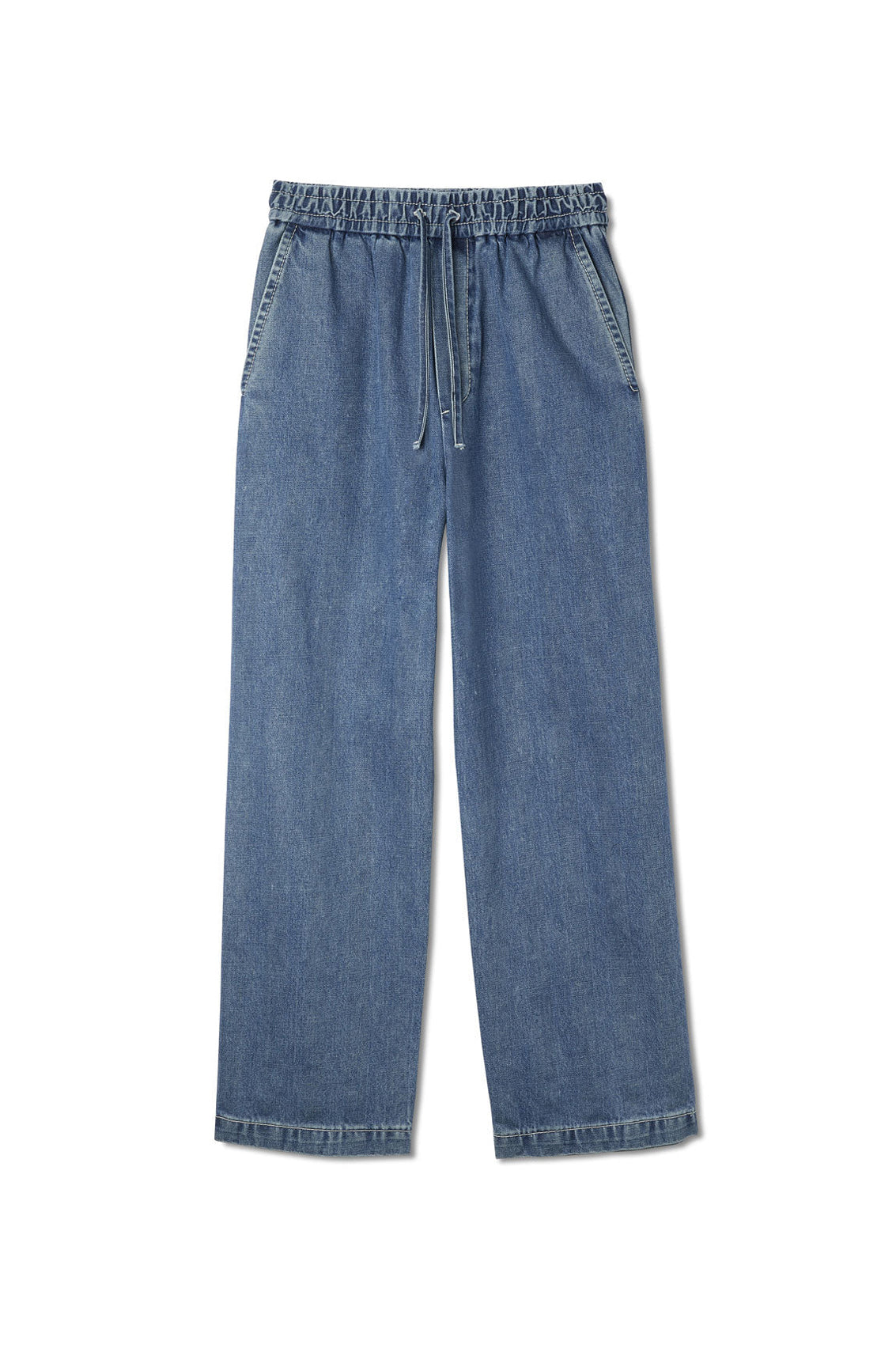 Washed Denim trousers with elastic waistband