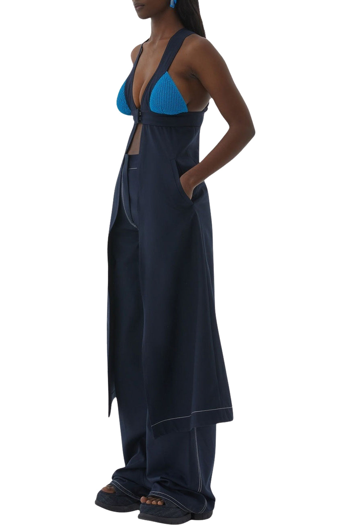 Openwork dress with knitted panels - Blue