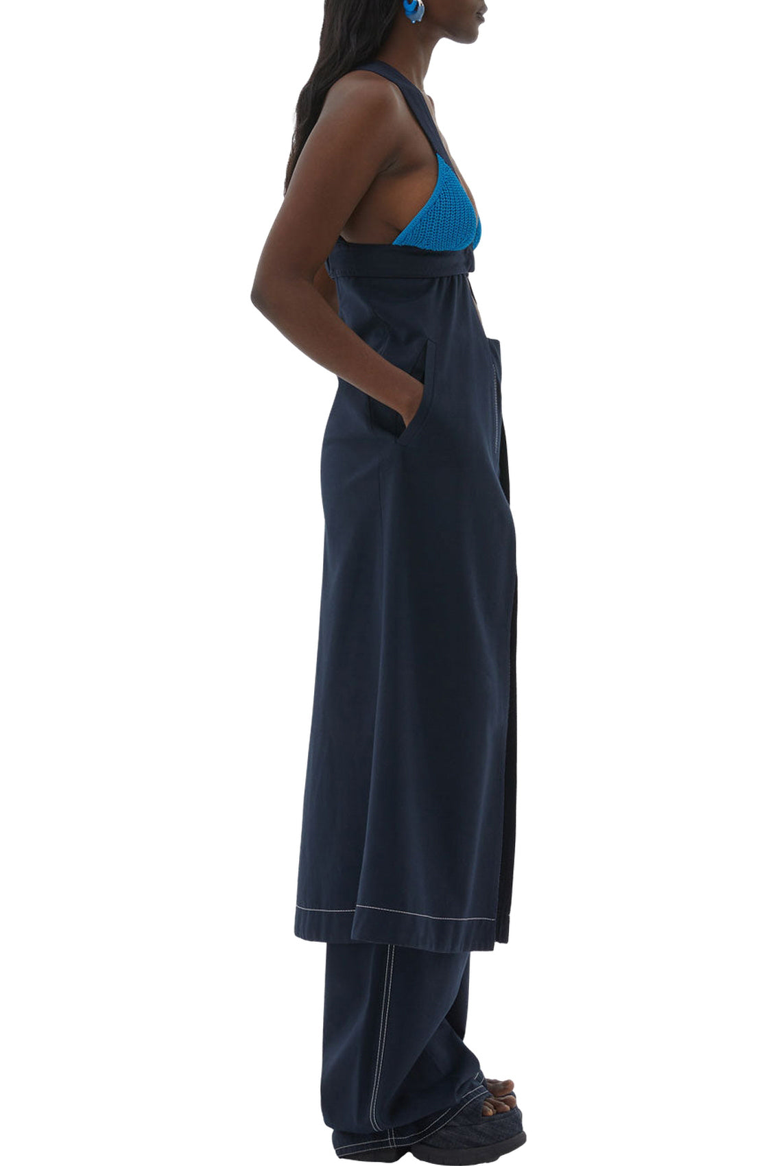 Openwork dress with knitted panels - Blue