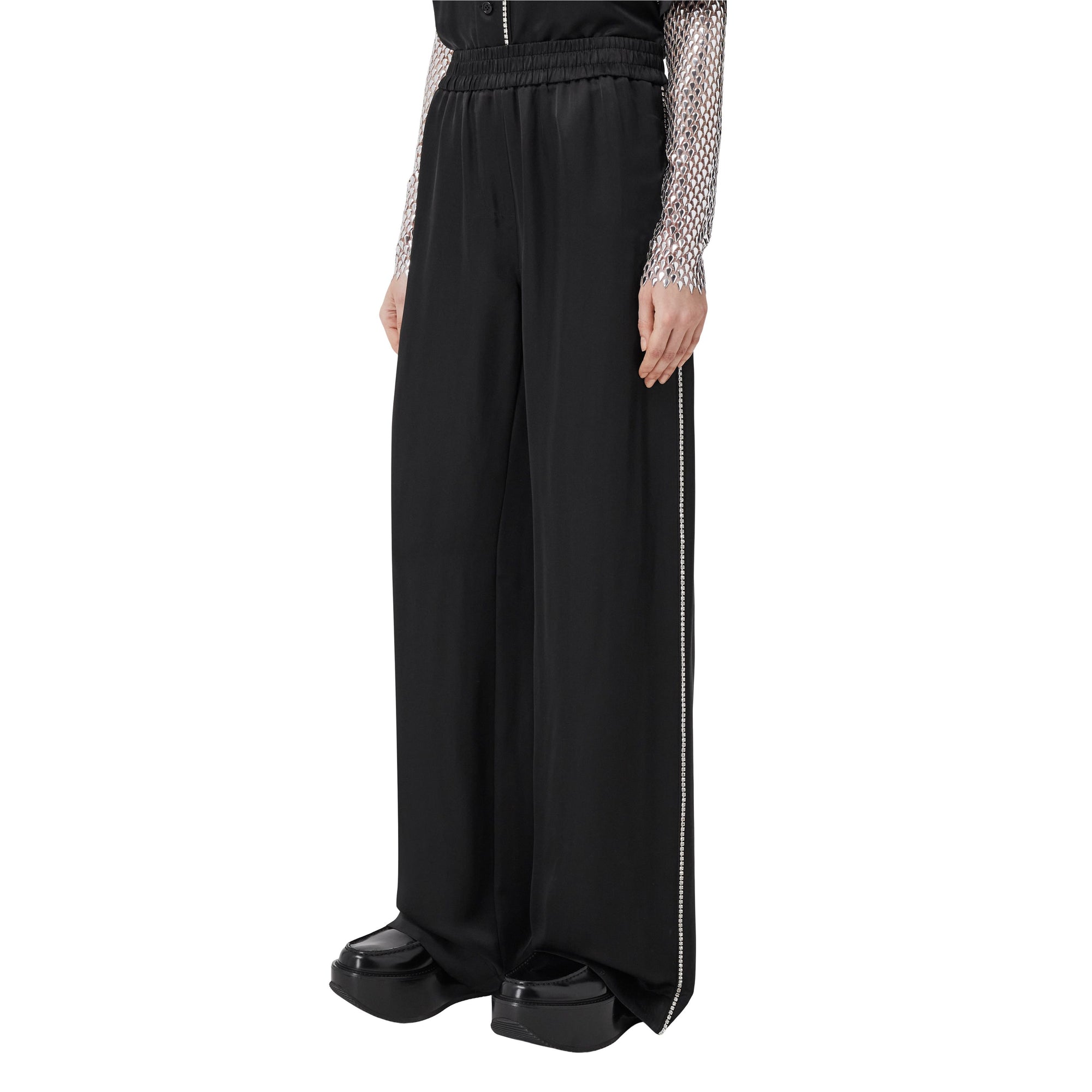 ZZNOSTOCK Pantalon ample en satin de soie mélangé - Black