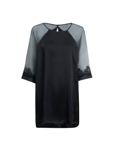 Silk Petit Macrame tunic - Black