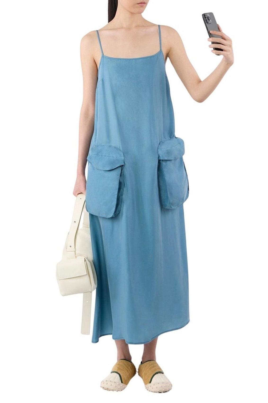 Midi dress with thin straps - Slate Blue