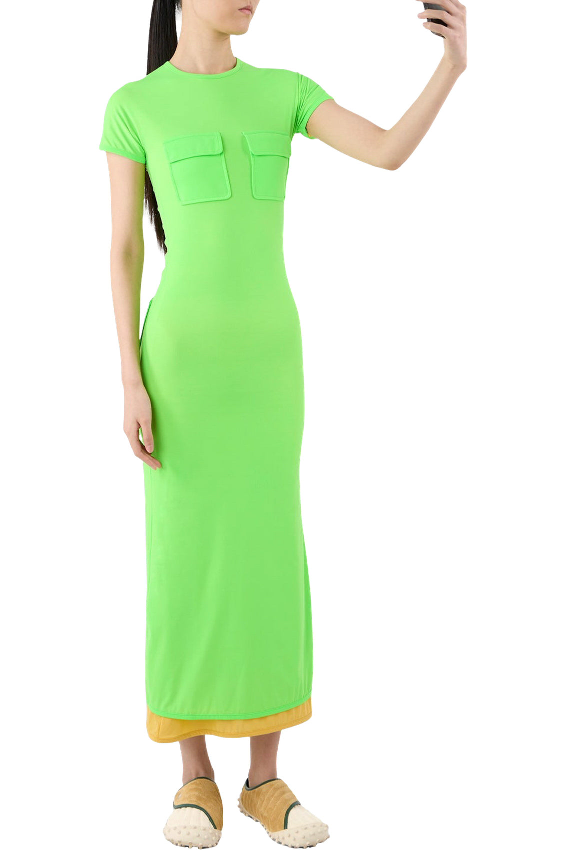 Midi dress with pockets - Fluo Green
