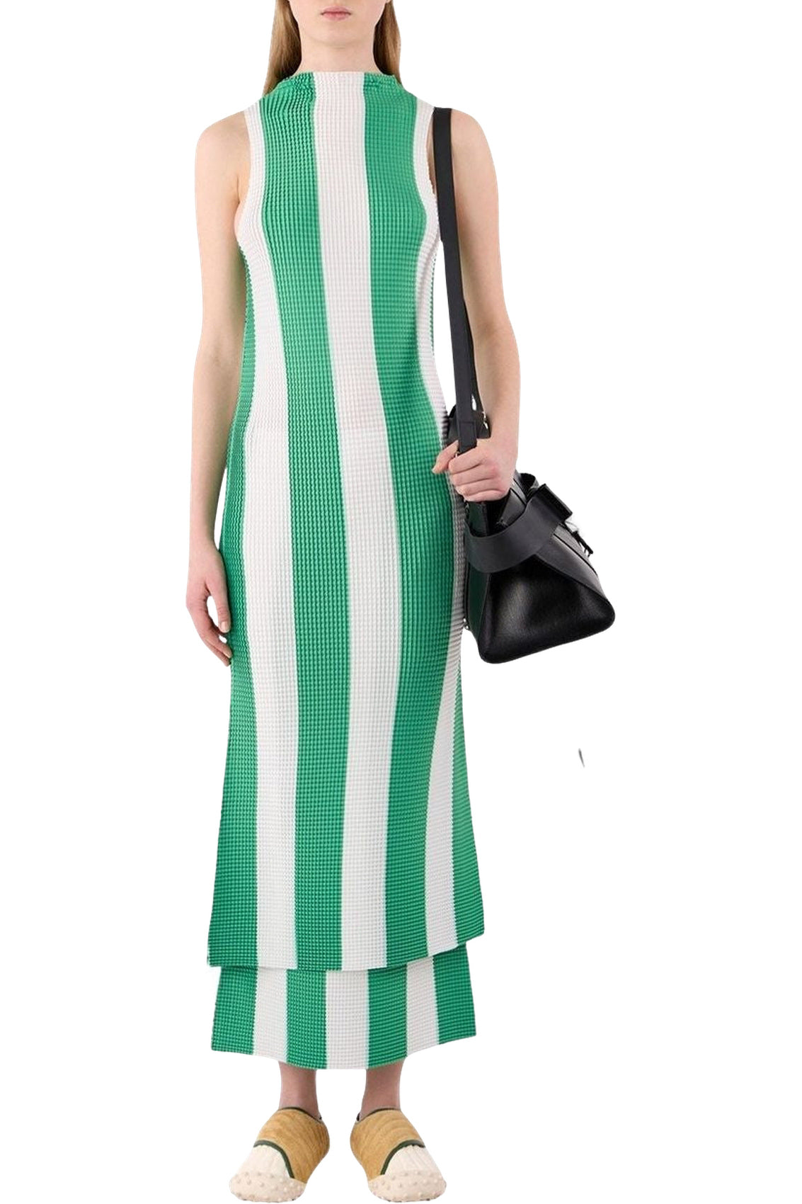 Pleated midi dress - Cream & Green