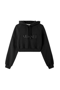 Embroidered short hoodie - Black