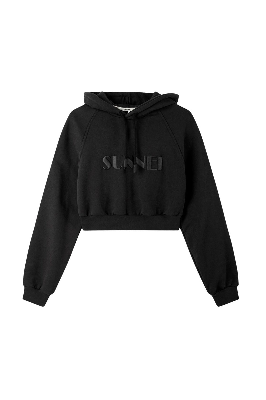 Embroidered short hoodie - Black
