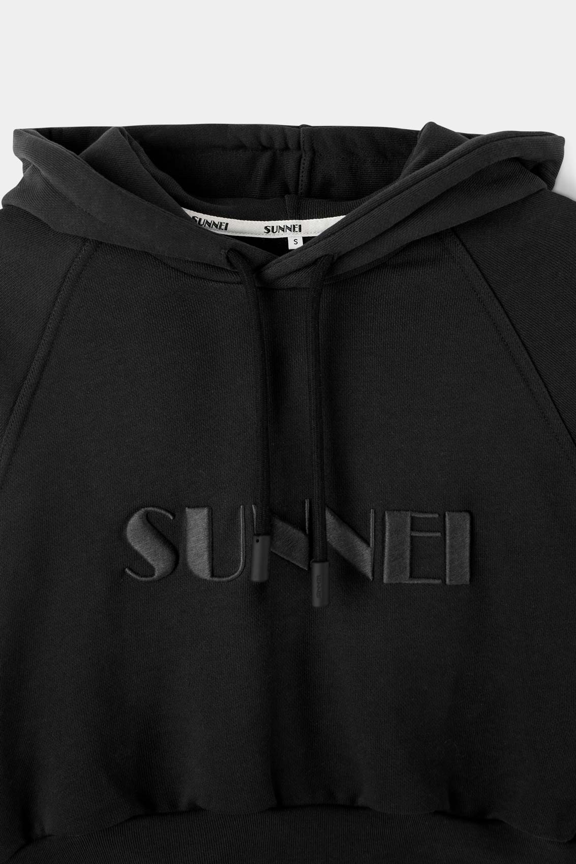Embroidered short hoodie - Black