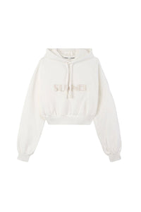 Embroidered short hoodie - Dust