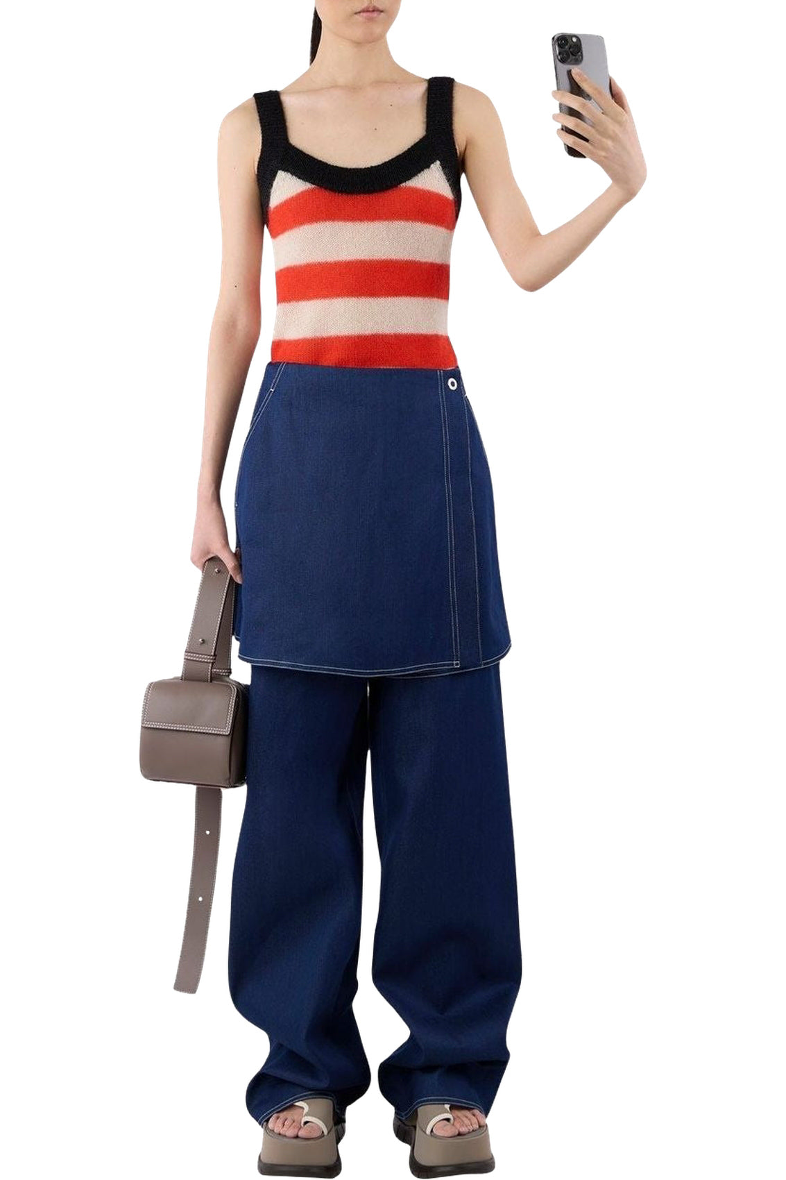 Silk knitted tank top - Cream & Bright Red